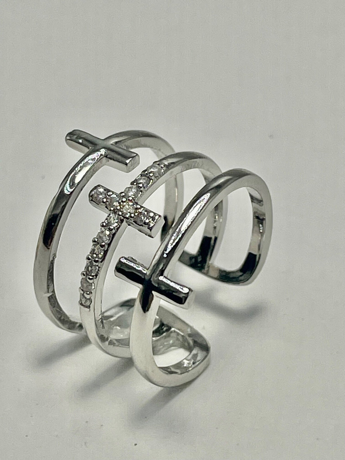 Trinity Triple Cross CZ Adjustable Ring