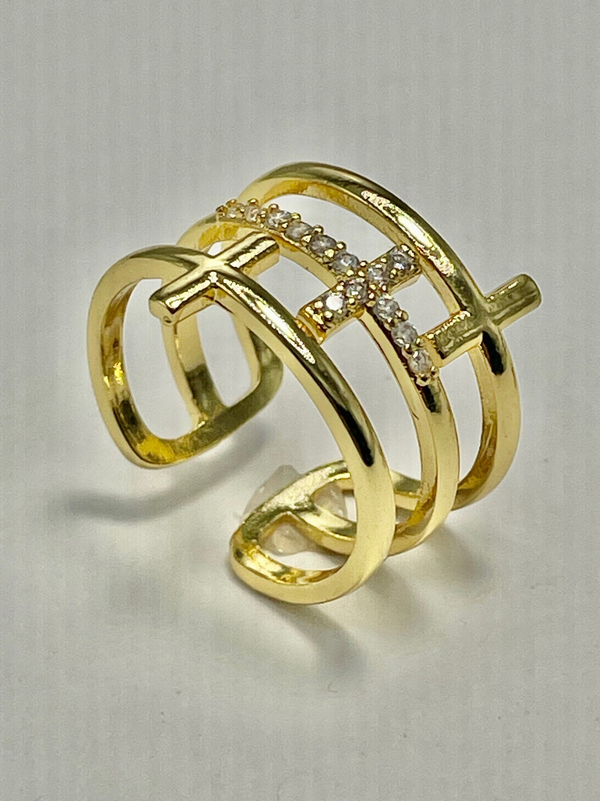 Trinity Triple Cross CZ Adjustable Ring