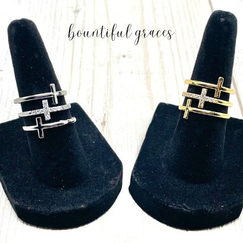 Trinity Triple Cross CZ Adjustable Ring
