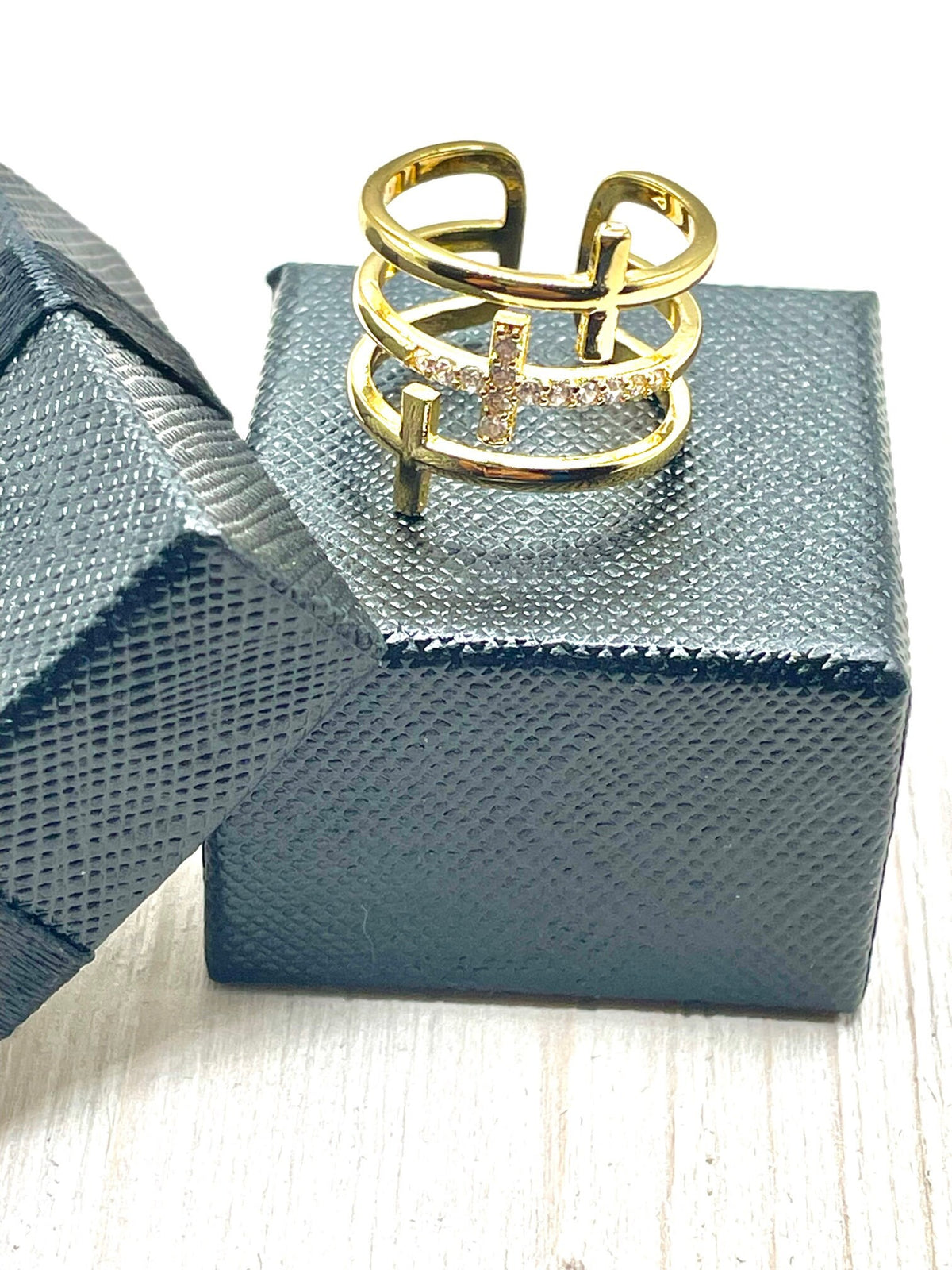 Trinity Triple Cross CZ Adjustable Ring
