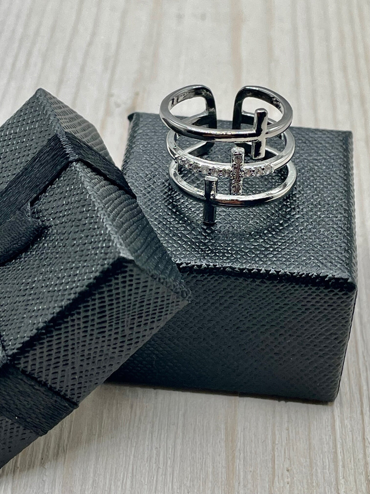 Trinity Triple Cross CZ Adjustable Ring