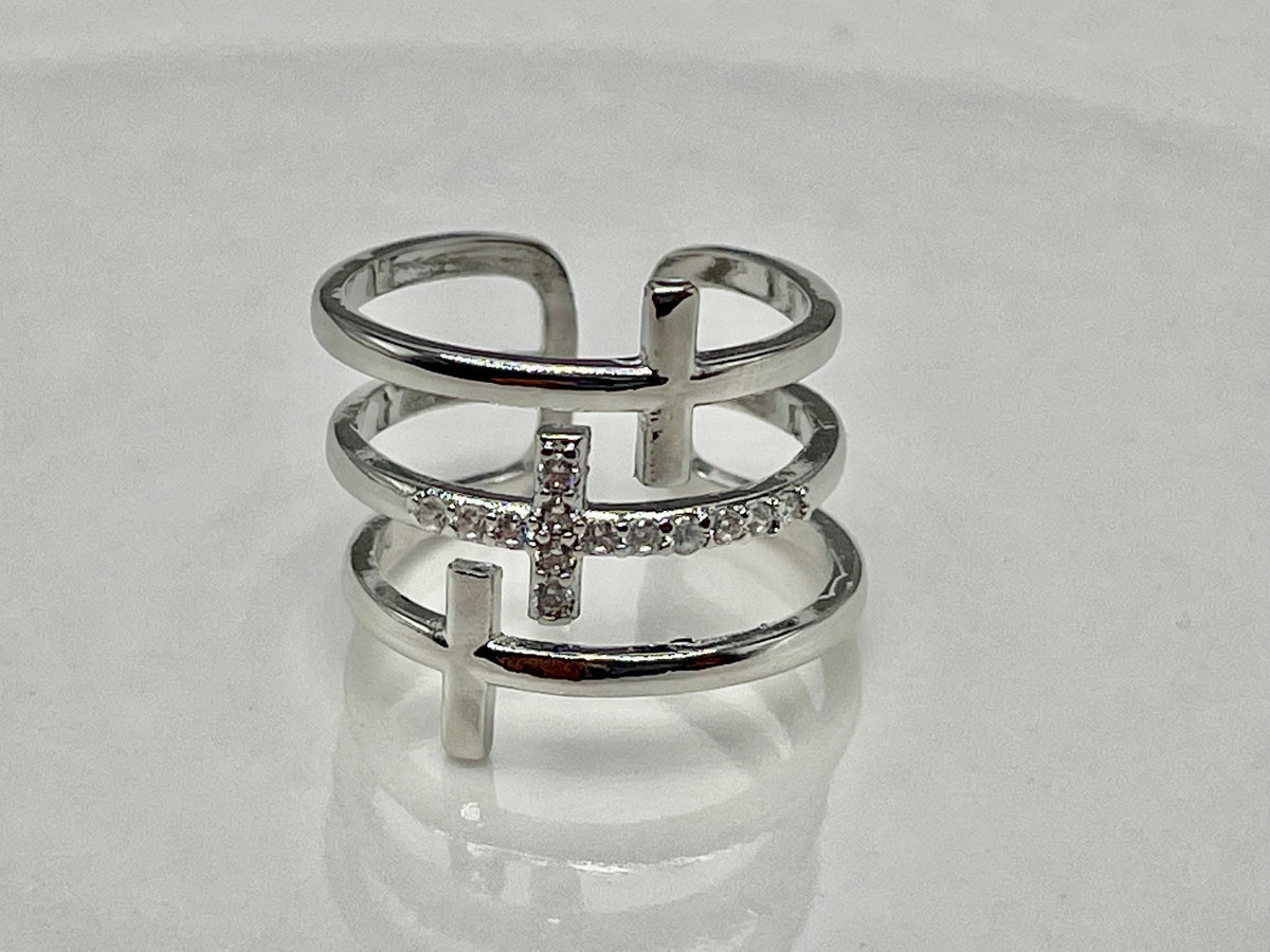 Trinity Triple Cross CZ Adjustable Ring