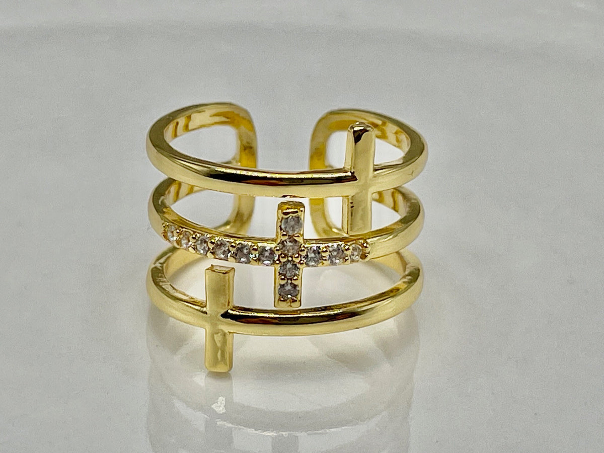 Trinity Triple Cross CZ Adjustable Ring