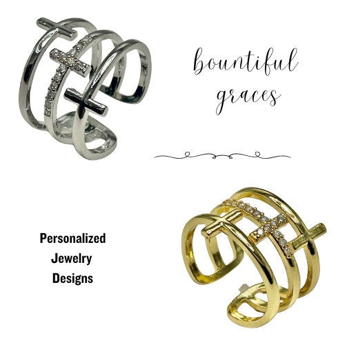 Trinity Triple Cross CZ Adjustable Ring