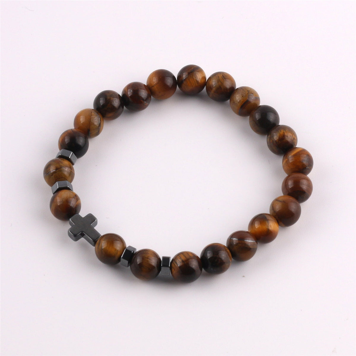 Tiger Eye Bracelet with Hematite Cross