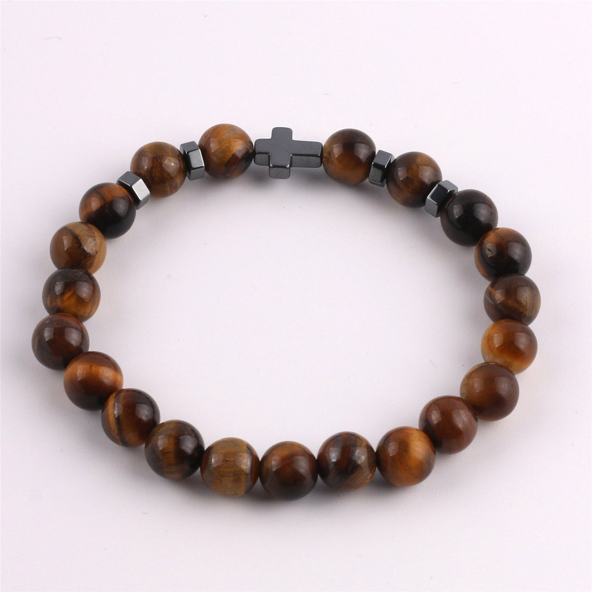 Tiger Eye Bracelet with Hematite Cross