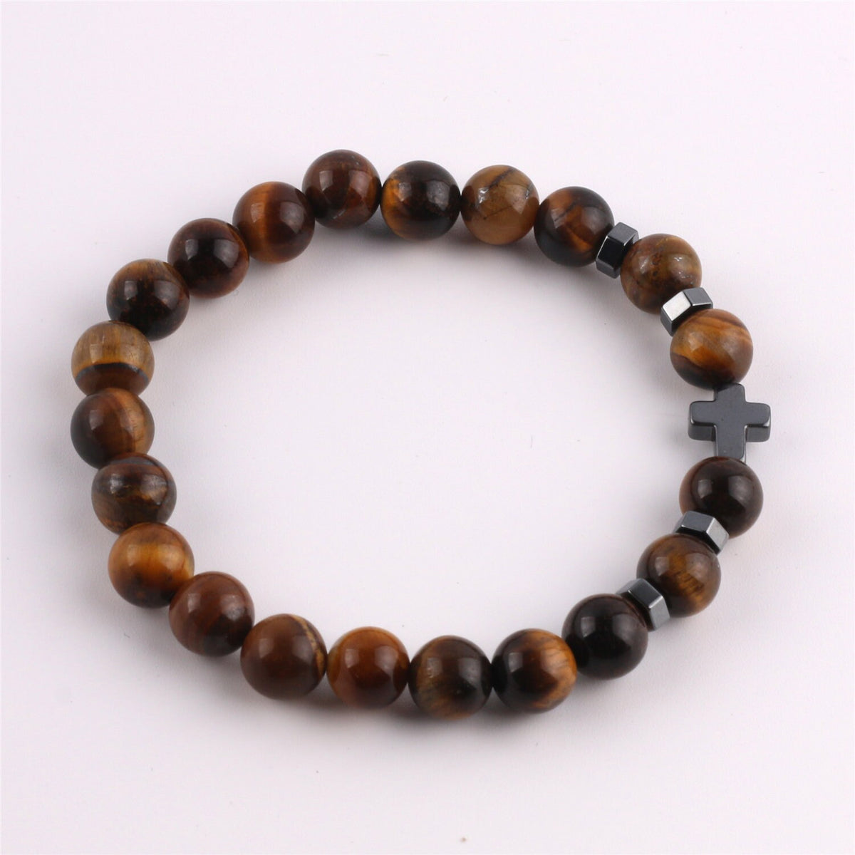 Tiger Eye Bracelet with Hematite Cross