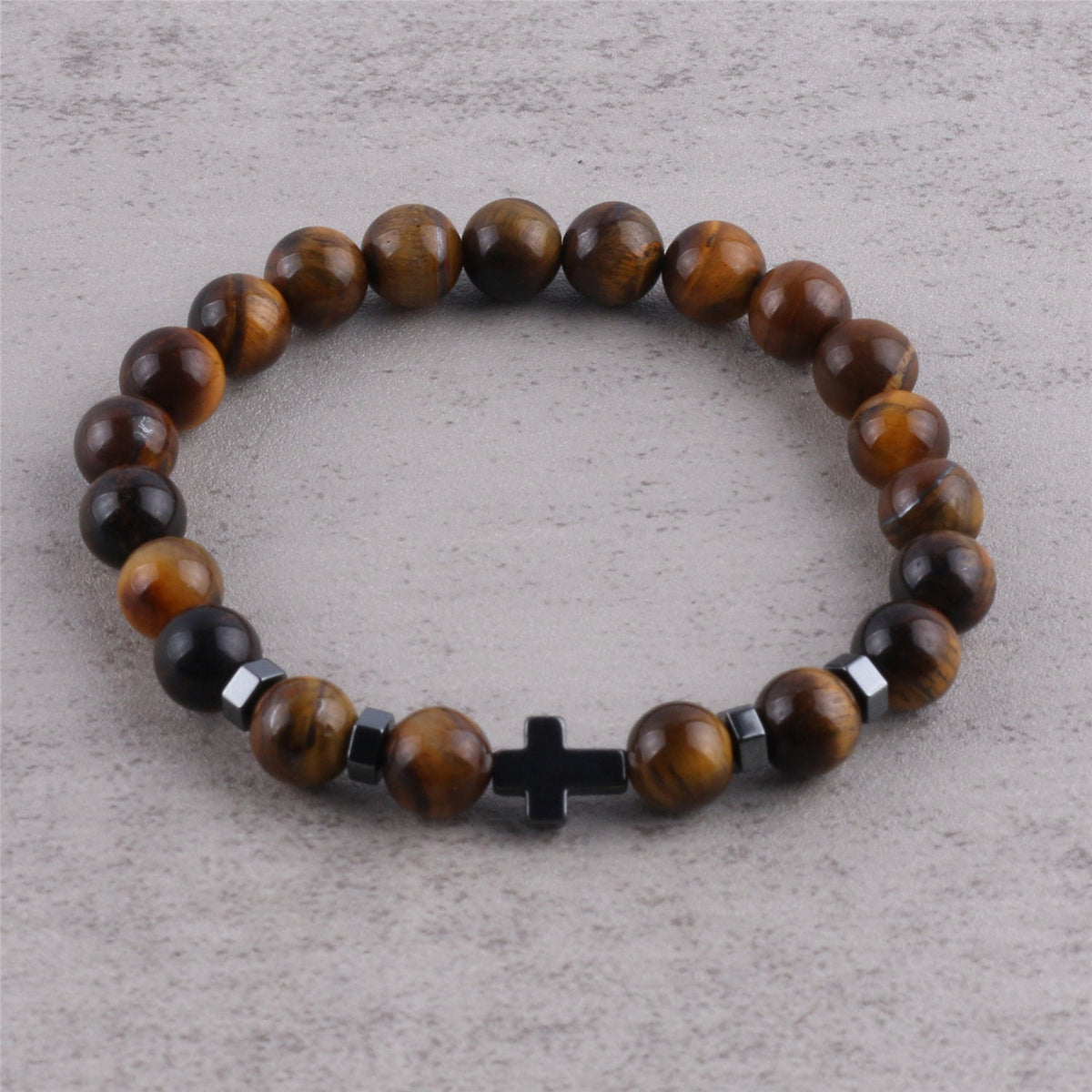 Tiger Eye Bracelet with Hematite Cross
