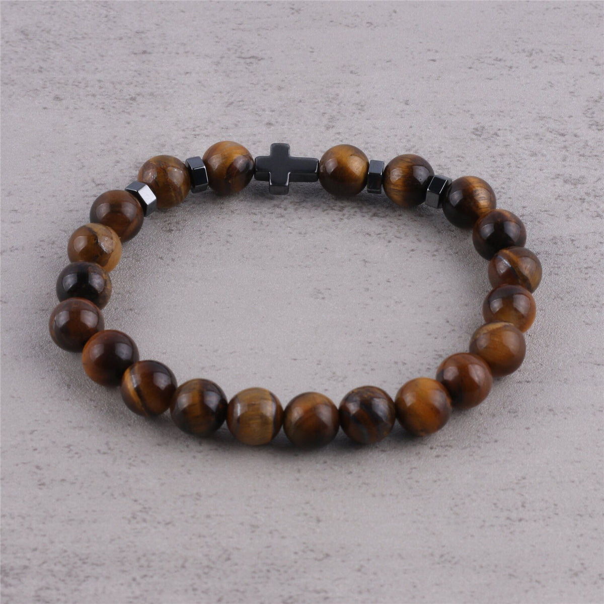 Tiger Eye Bracelet with Hematite Cross