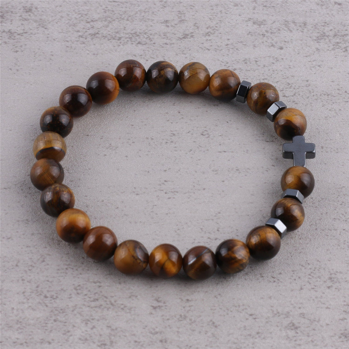 Tiger Eye Bracelet with Hematite Cross