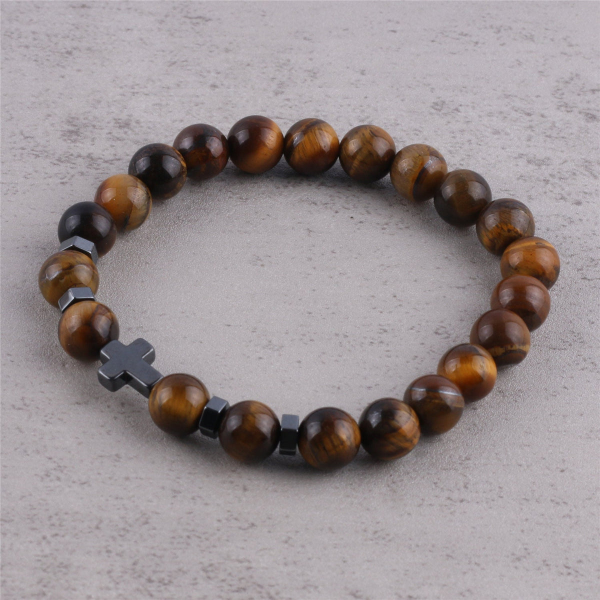 Tiger Eye Bracelet with Hematite Cross