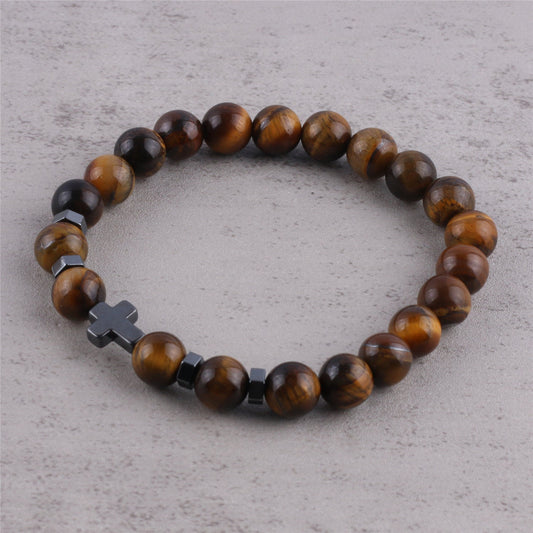 Tiger Eye Bracelet with Hematite Cross