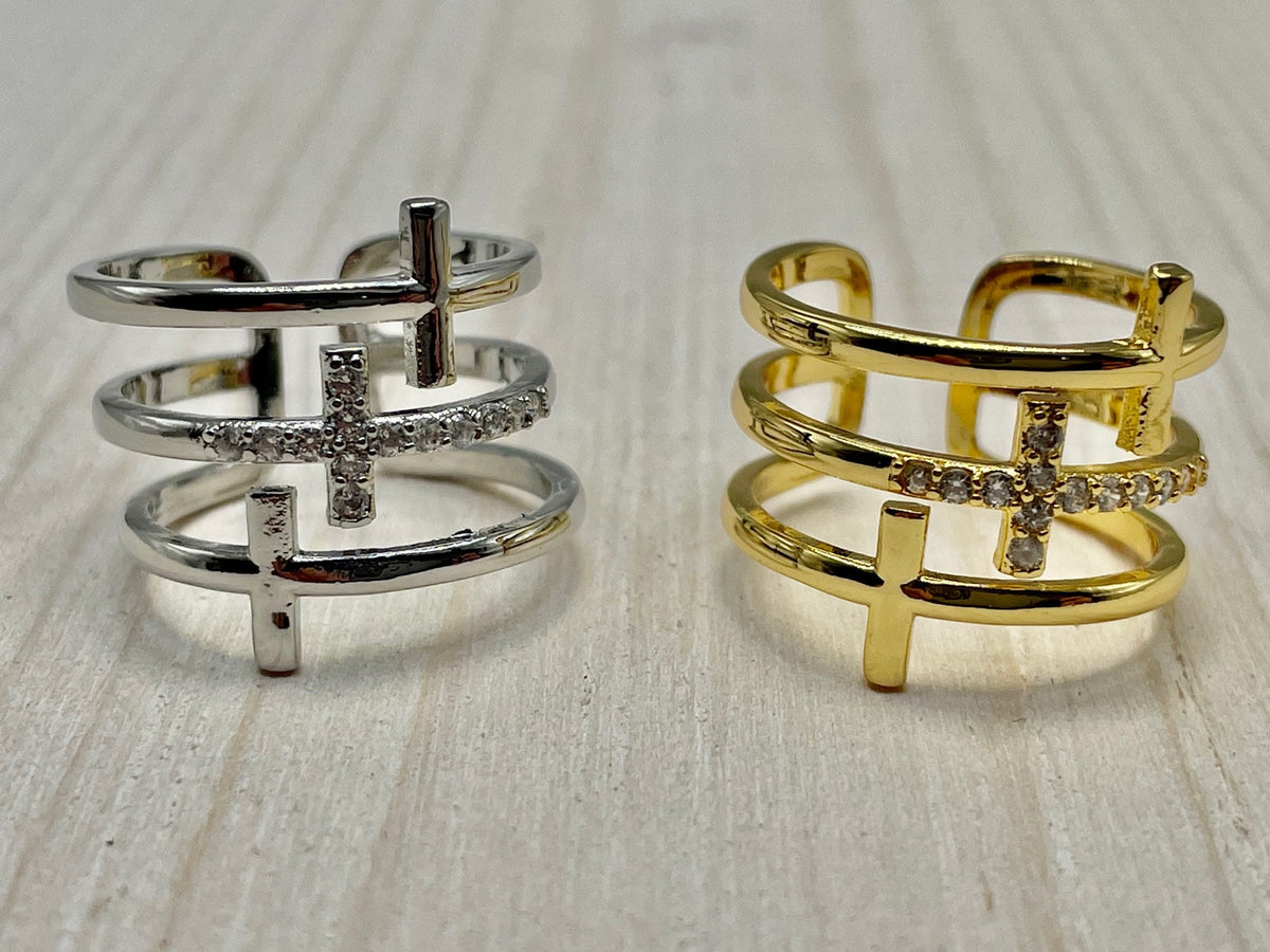 Trinity Triple Cross CZ Adjustable Ring